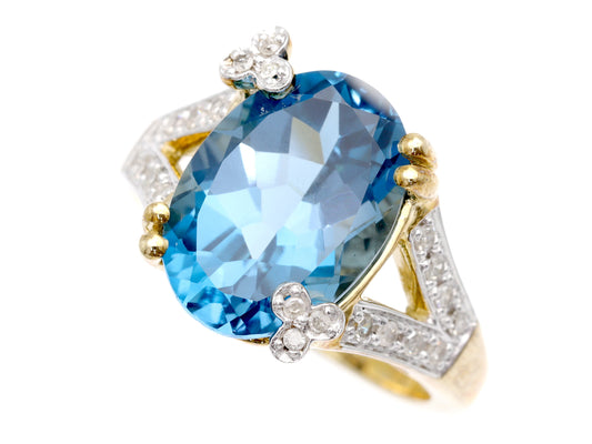 Blue Topaz and Diamond K10 5.5g Ring 