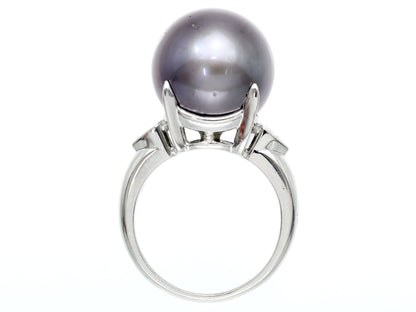 Tahitian Pearl Diameter Approx. 13.2mm D0.04ct Pt900 9.9g Ring 