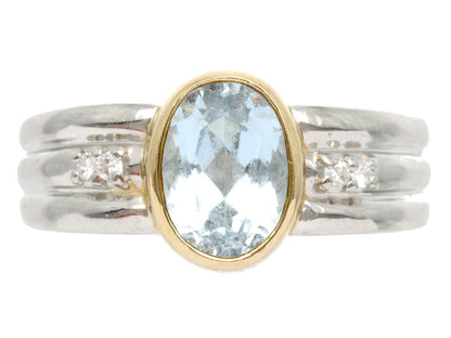 AQ1.00ct D0.04ct Pt900/K18 4.8g Ring 