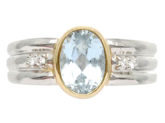 AQ1.00ct D0.04ct Pt900/K18 4.8g Ring 