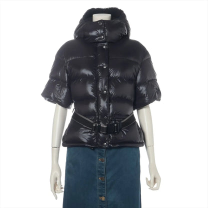 PRADA Down Jacket Size 40 Black 29C161 Logo Belt Removable Hood Jacket