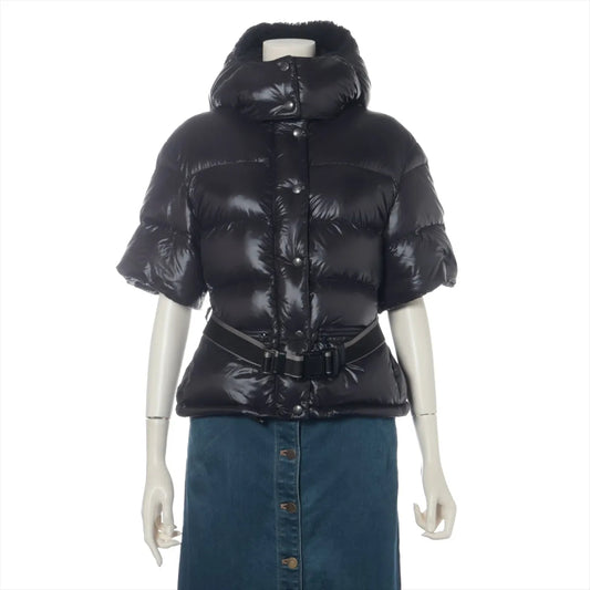 PRADA Down Jacket Size 40 Black 29C161 Logo Belt Removable Hood Jacket