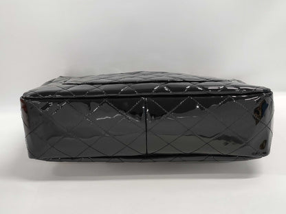 CHANEL Patent Deca Matelasse SW Chain Shoulder Bag, Size 12, GD Hardware, Black
