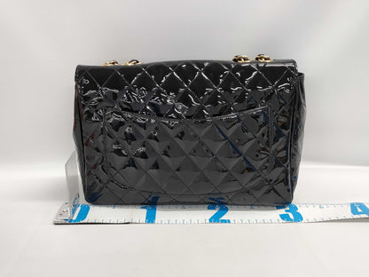 CHANEL Patent Deca Matelasse SW Chain Shoulder Bag, Size 12, GD Hardware, Black