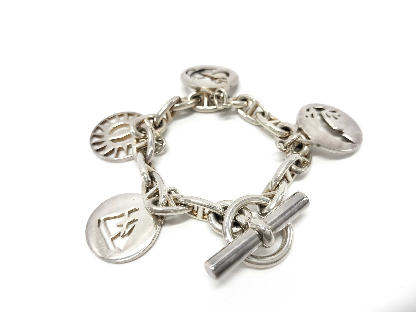 HERMES Chaine d'Ancre Margiela-era charm bracelet, cursive, 925 sterling silver, 16 links, bracelet/bangle