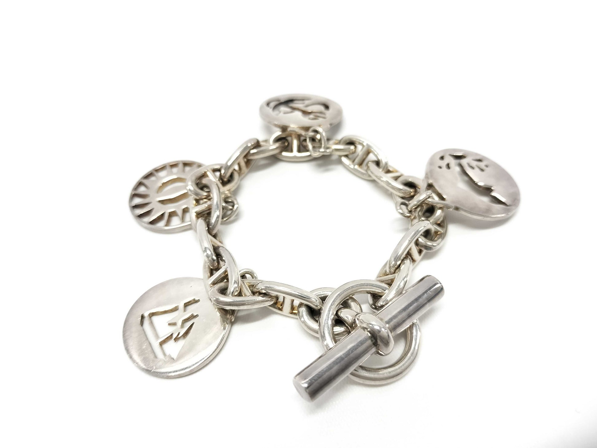 HERMES Chaine d'Ancre Margiela-era charm bracelet, cursive, 925 sterling silver, 16 links, bracelet/bangle