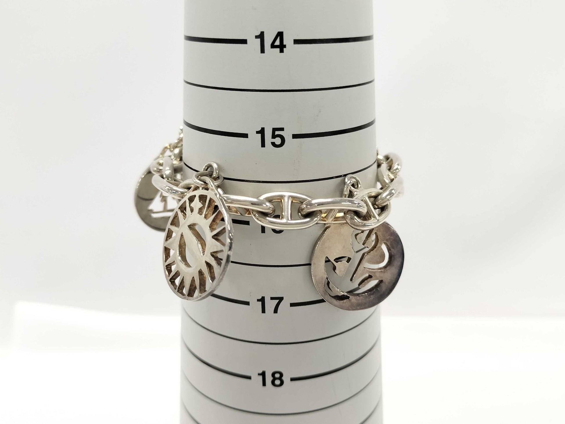 HERMES Chaine d'Ancre Margiela-era charm bracelet, cursive, 925 sterling silver, 16 links, bracelet/bangle