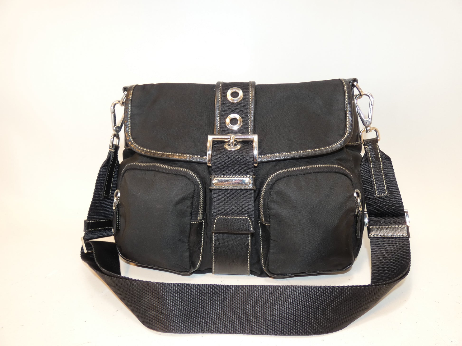 PRADA Belt Nylon Saffiano Black Shoulder Bag