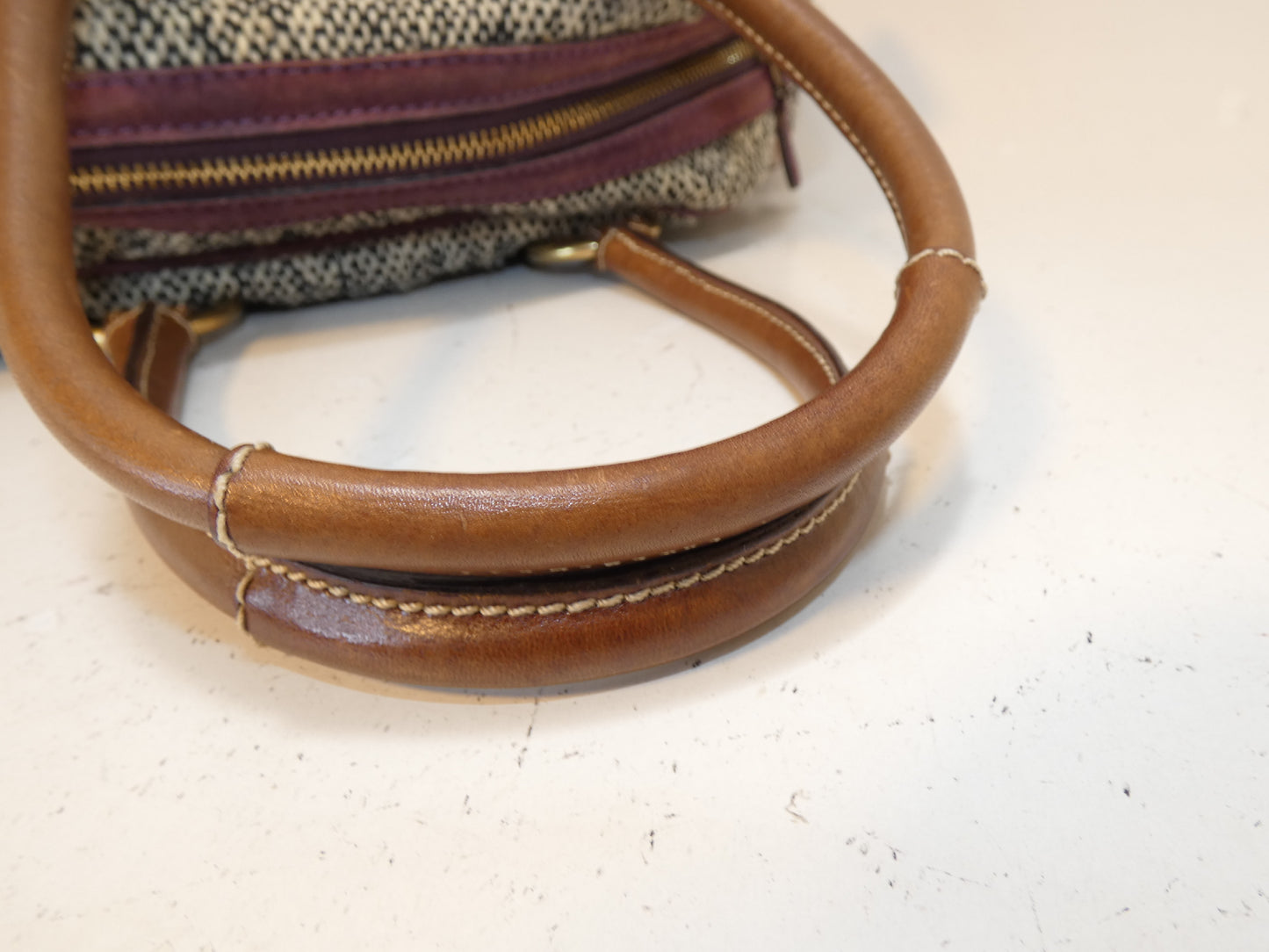 COACH Ribbon Belt Turnlock Mixed Material Hand Boston Bag