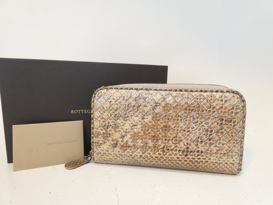 BOTTEGA VENETA Python Intrecciato Round Zip Long Wallet