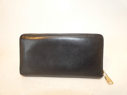 Yves Saint Laurent Front Logo Leather Black Long Wallet with Round Zipper