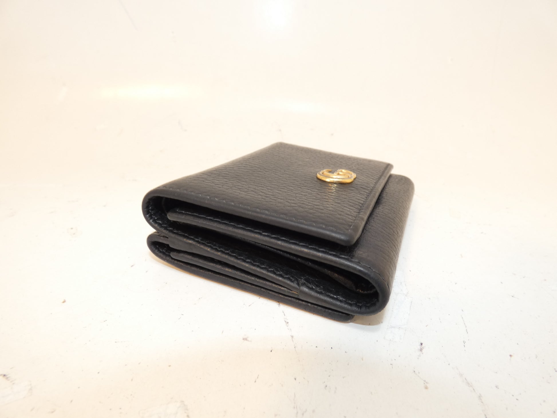 GUCCI Marmont Leather Black Double Hook Folding Wallet