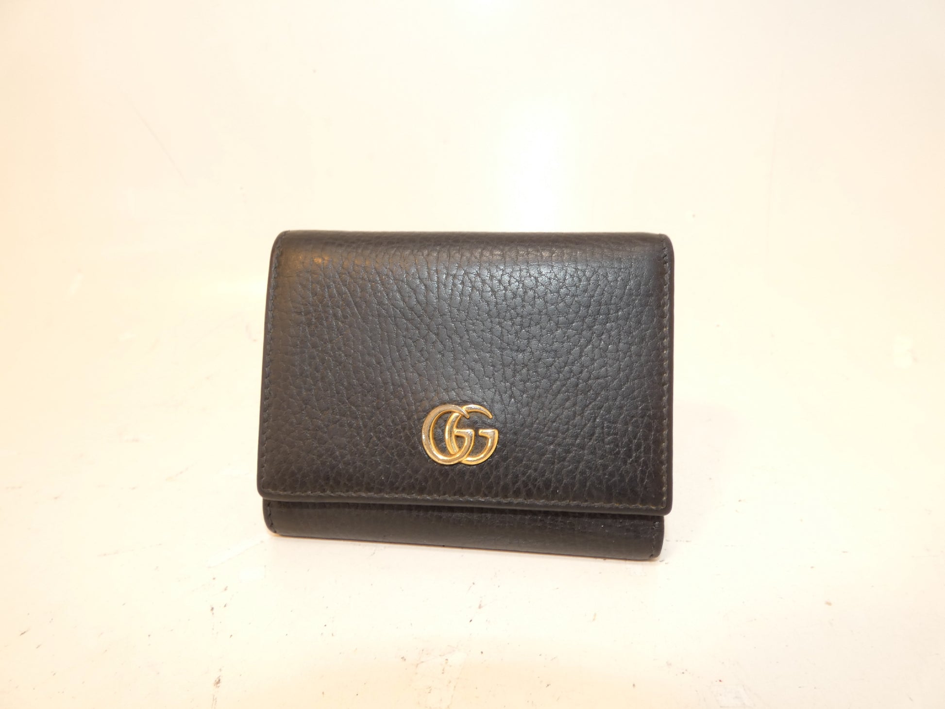 GUCCI Marmont Leather Black Double Hook Folding Wallet