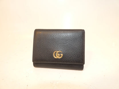 GUCCI Marmont Leather Black Double Hook Folding Wallet