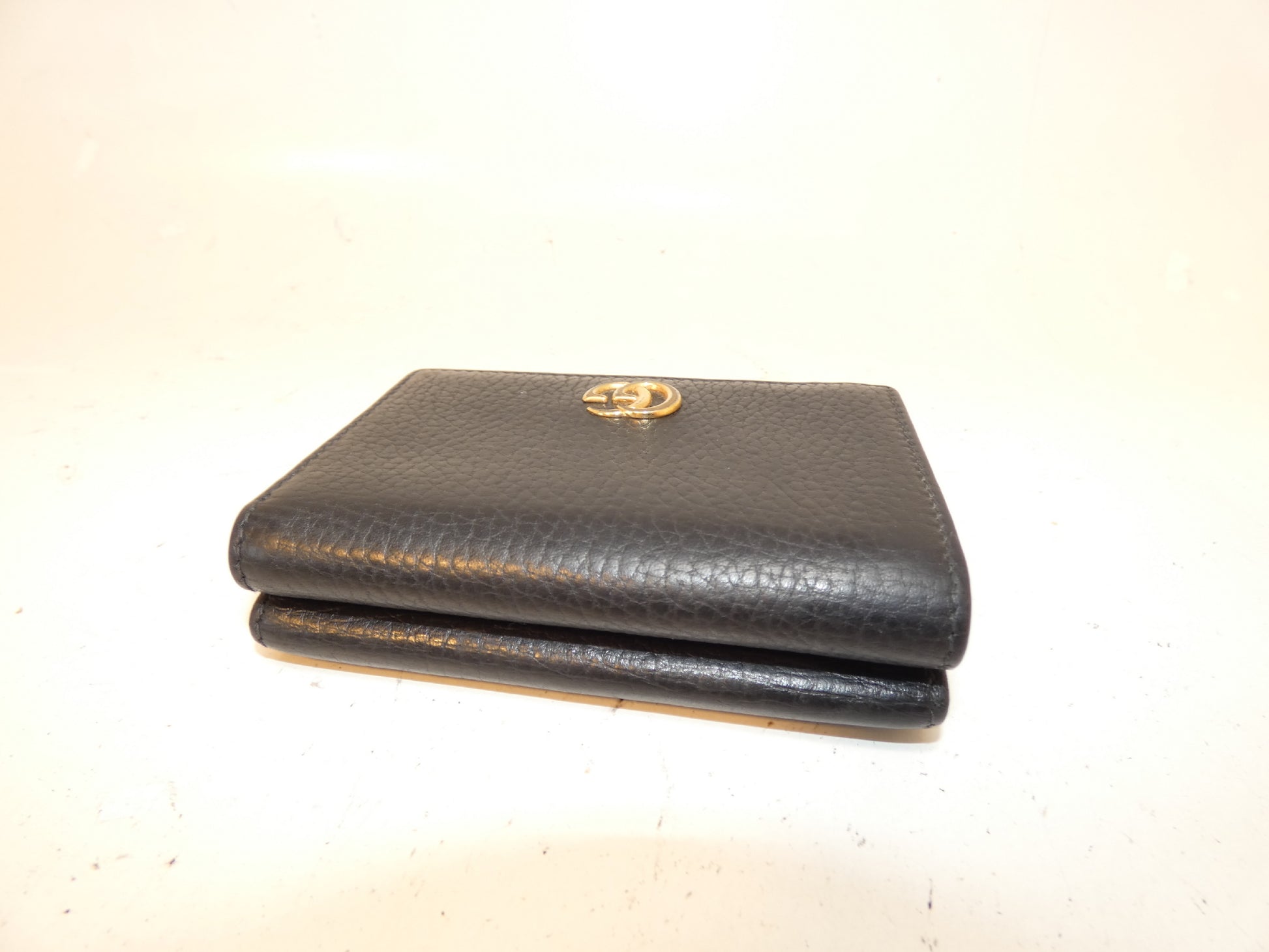 GUCCI Marmont Leather Black Double Hook Folding Wallet