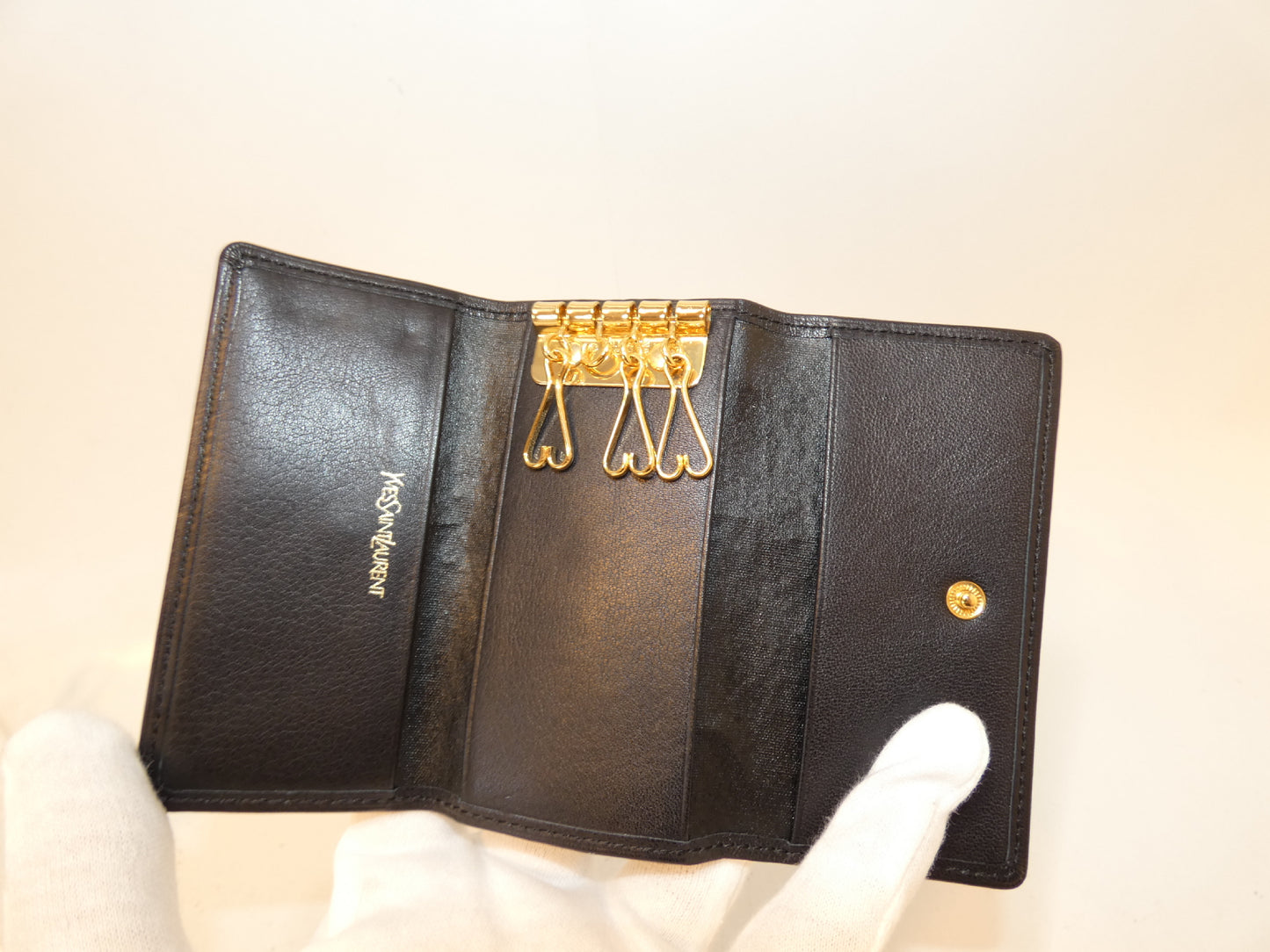 Yves Saint Laurent Logo Leather Black Key Case/Key Holder