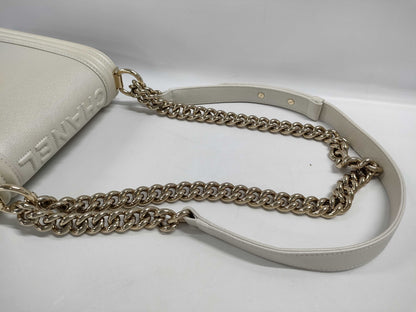 CHANEL CHANEL Boy Shoulder Bag Metallic White Caviar Skin Shoulder Bag