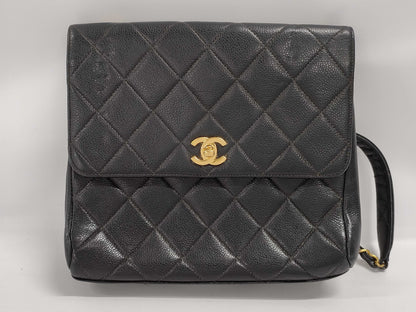 CHANEL CHANEL Matelasse Shoulder Bag in Black Caviar Leather with Chain Shoulder and Gold Hardware