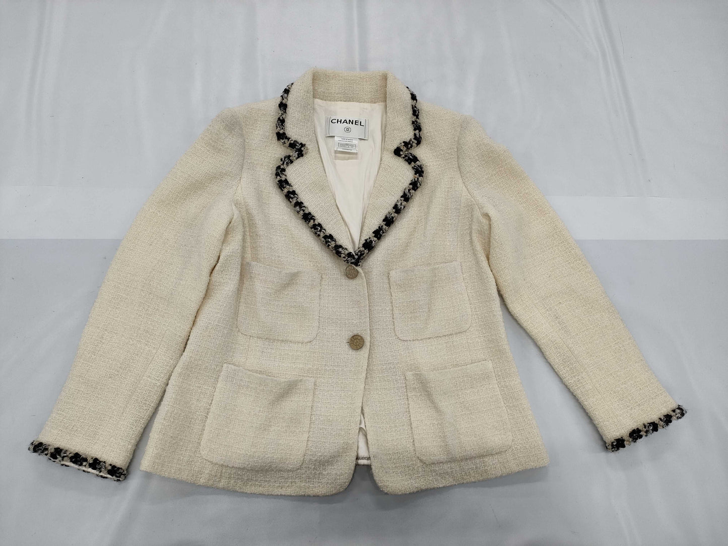 CHANEL Vintage Coco Button Tweed Off-White #42 06A Jacket