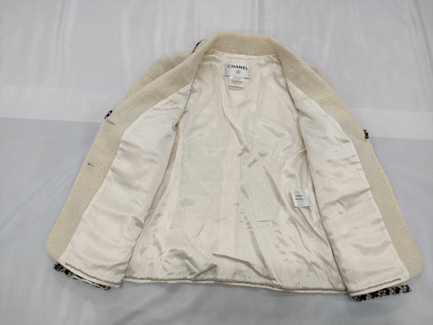 CHANEL Vintage Coco Button Tweed Off-White #42 06A Jacket