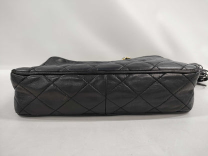 CHANEL Matelasse Lambskin Chain Shoulder Bag with Fringe, Black, and Gold Hardware, 1146182