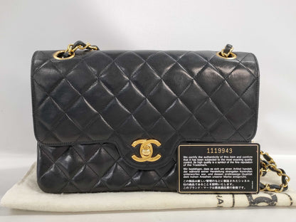 CHANEL Matelasse Lambskin Double Flap Double Chain Bag in Black with Gold Hardware, 1119943 Shoulder Bag