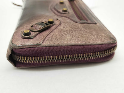 BALENCIAGA 253036 Leather Round Zip Wallet, Brown
