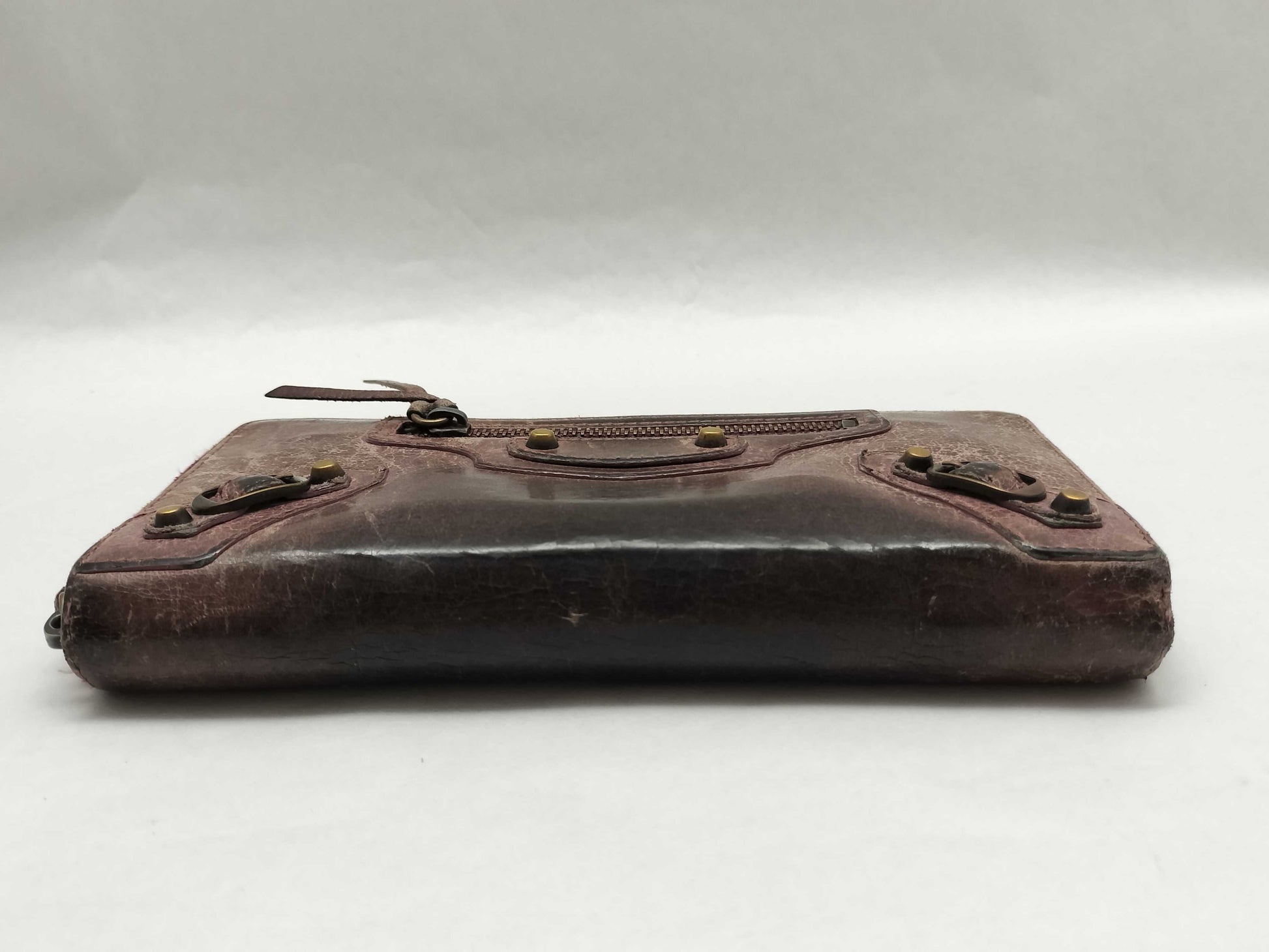 BALENCIAGA 253036 Leather Round Zip Wallet, Brown