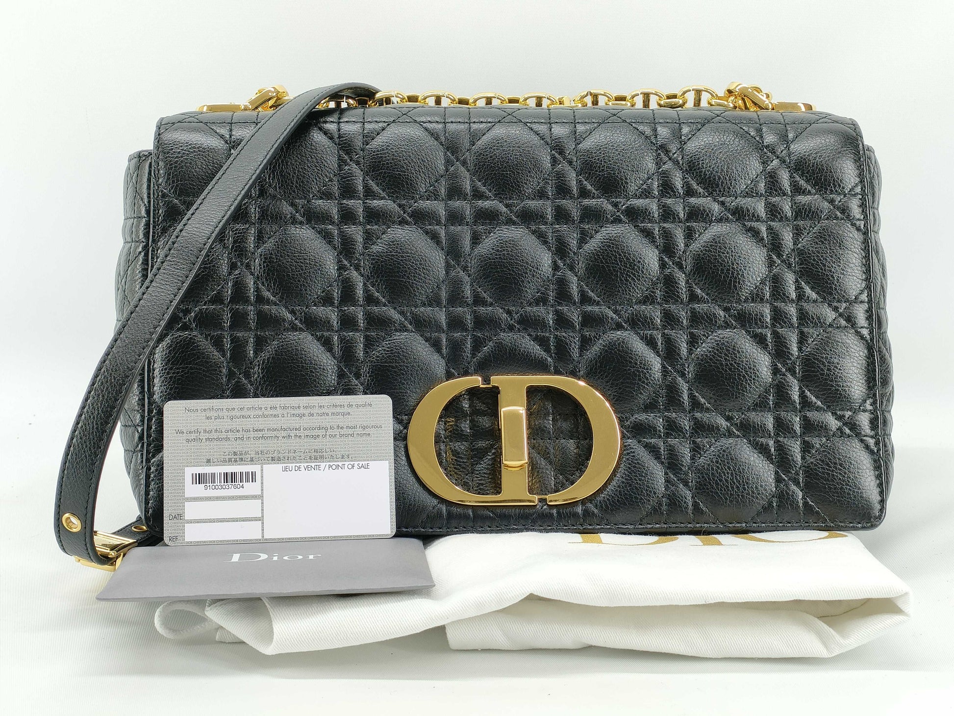 Dior Christian Dior Caro 25 Cannage Gold Hardware Chain Shoulder Bag Black Leather Shoulder Bag