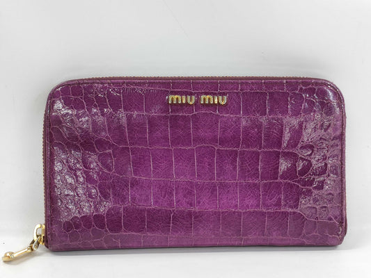 Miu Miu Crocodile Embossed Leather Long Wallet Accessories: Box Wallet