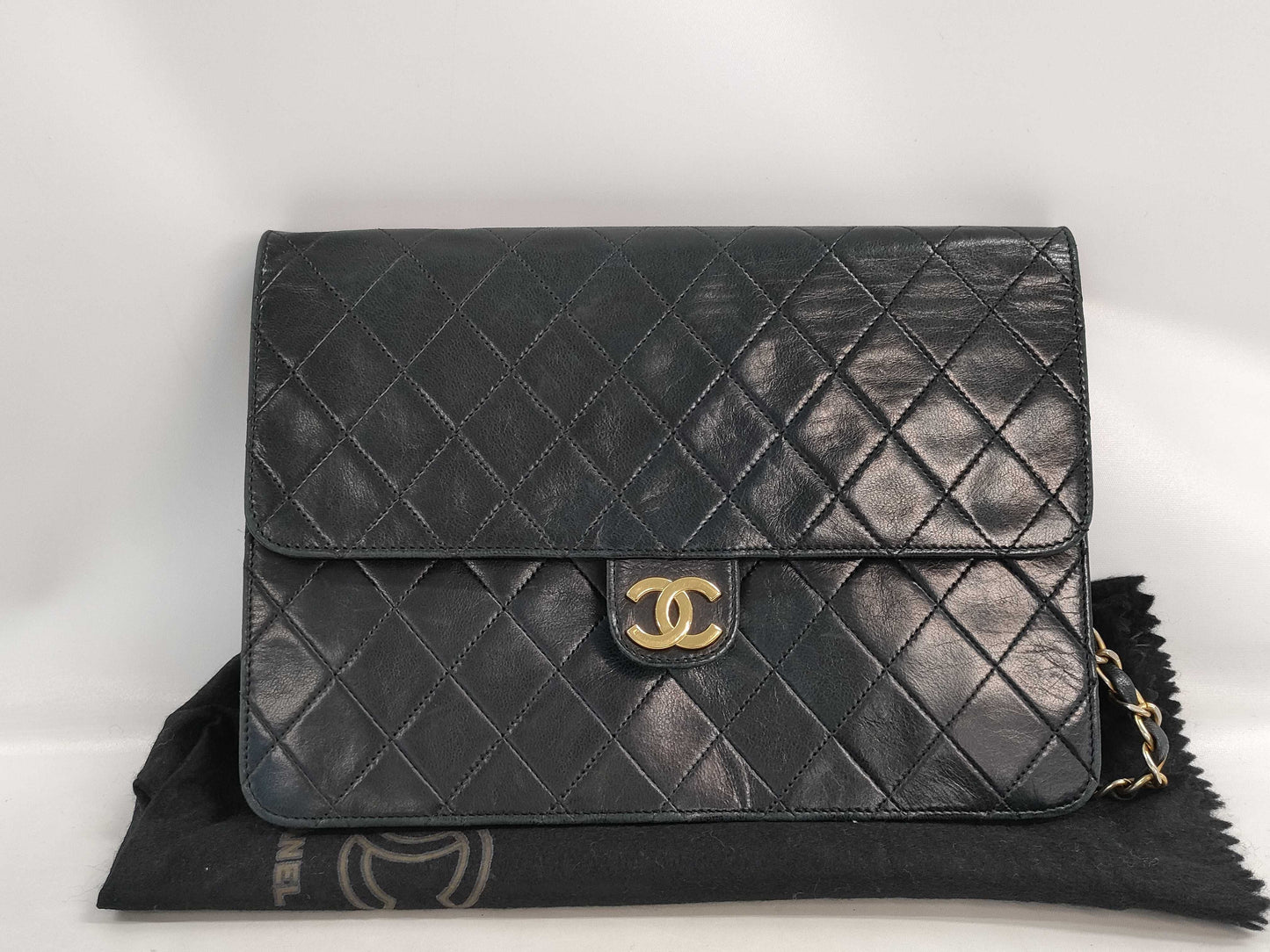CHANEL Matelasse Chain Shoulder Bag in Black Lambskin. Includes dust bag.