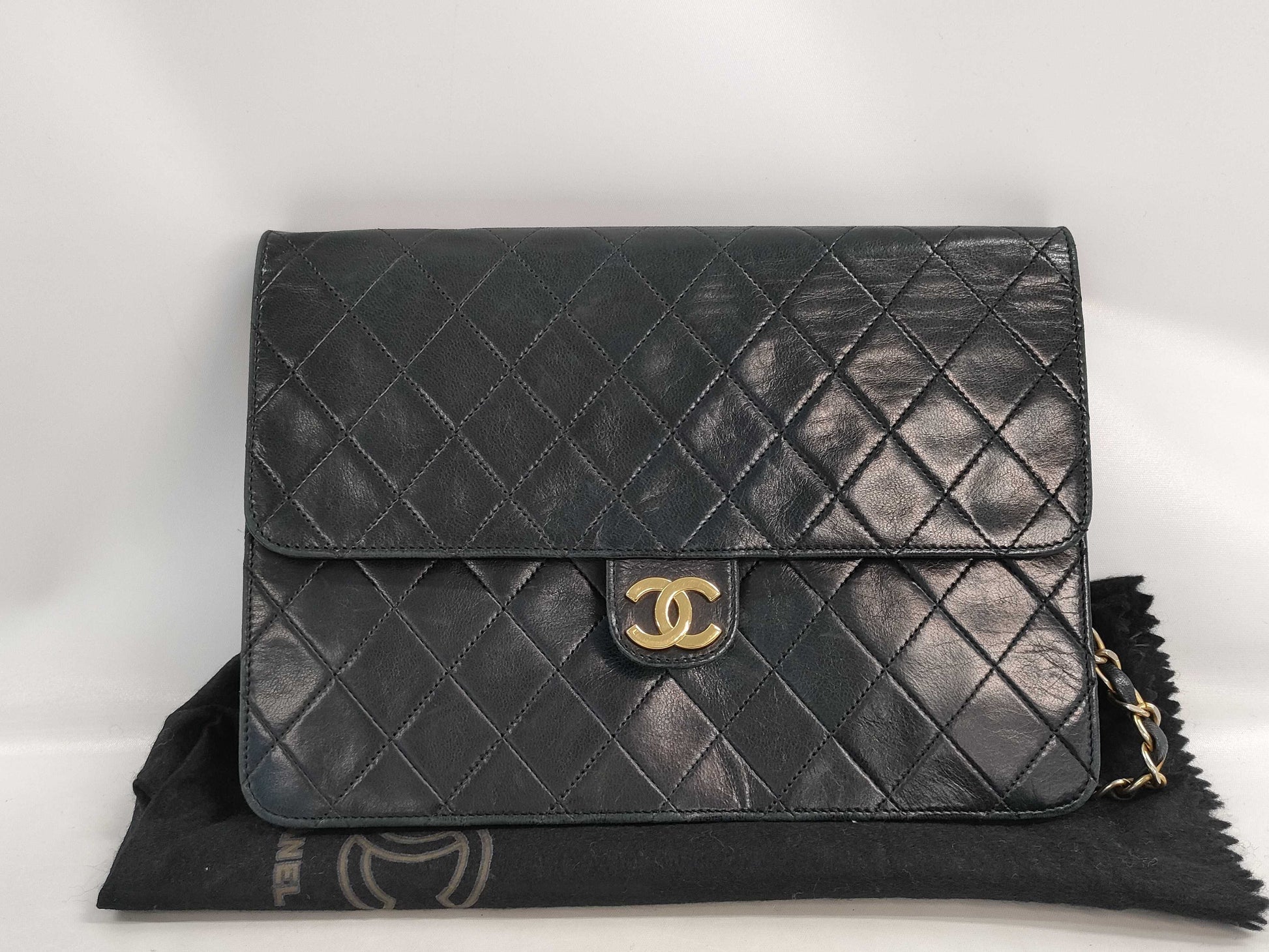 CHANEL Matelasse Chain Shoulder Bag in Black Lambskin. Includes dust bag.