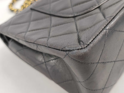 CHANEL Matelasse 25 Double Flap Double Chain Shoulder Bag in Black Lambskin