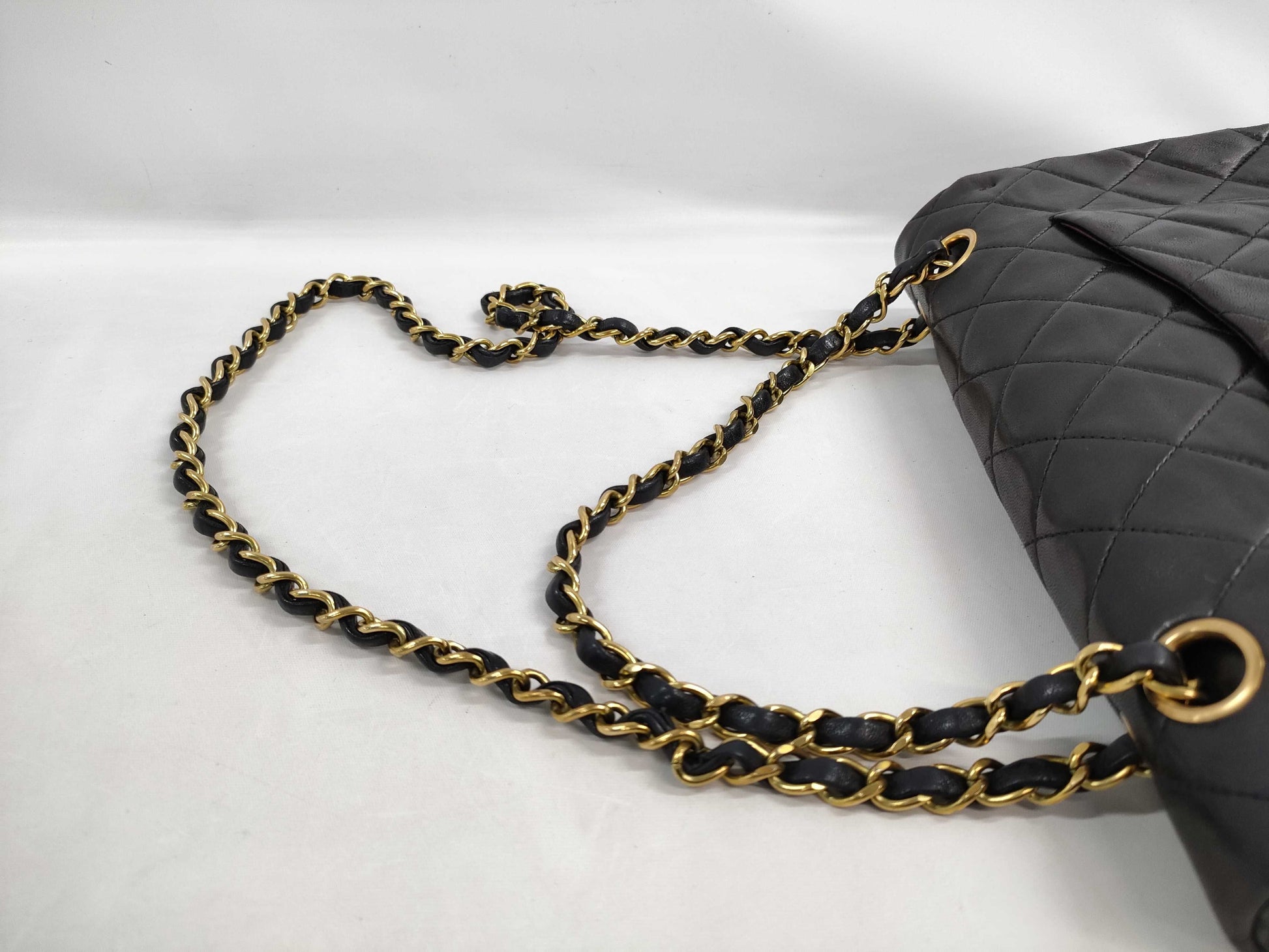 CHANEL Matelasse 25 Double Flap Double Chain Shoulder Bag in Black Lambskin