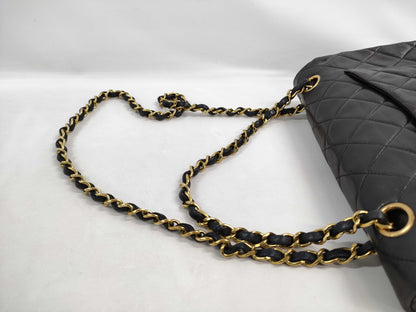 CHANEL Matelasse 25 Double Flap Double Chain Shoulder Bag in Black Lambskin