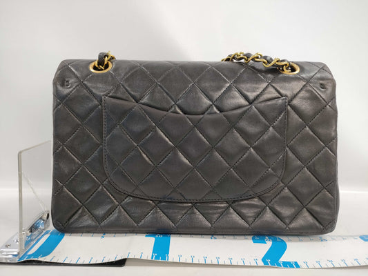 CHANEL Matelasse 25 Double Flap Double Chain Shoulder Bag in Black Lambskin
