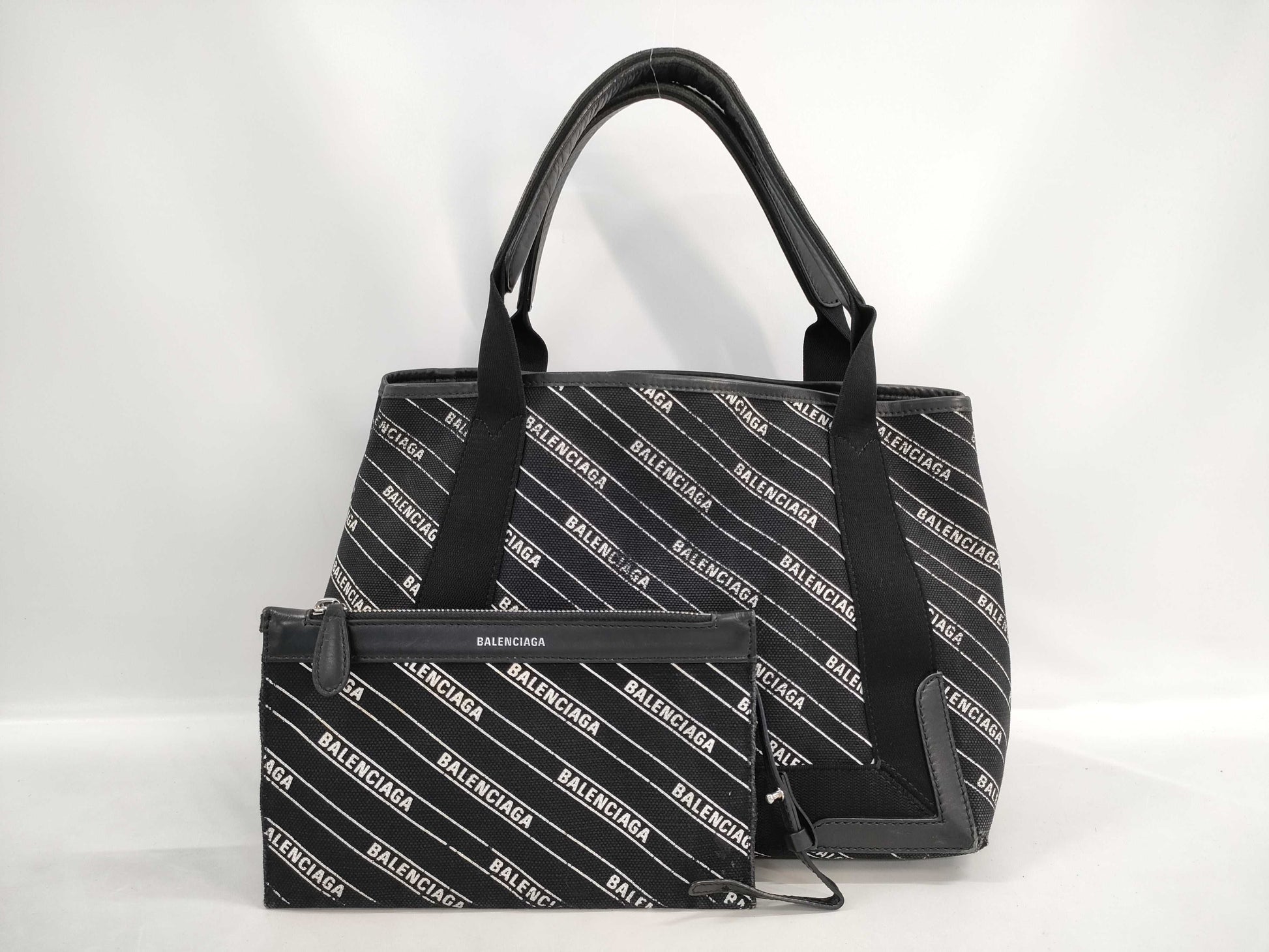 BALENCIAGA Navy Cabas Tote Bag with Pouch and Handbag