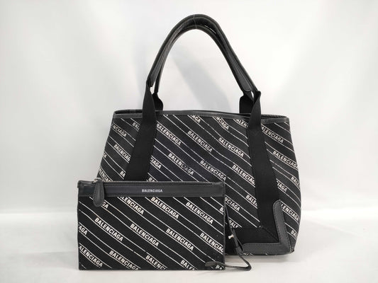 BALENCIAGA Navy Cabas Tote Bag with Pouch and Handbag