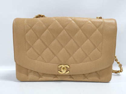 CHANEL Caviar Diana Beige Shoulder Bag