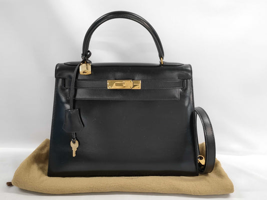 HERMES Kelly 28 Leather Black Handbag
