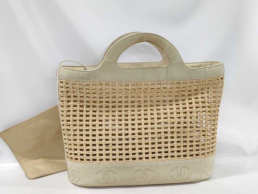 CHANEL Lambskin/Straw Tote Bag