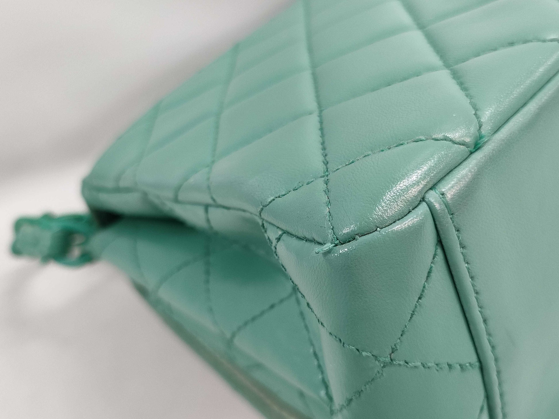 CHANEL Matelasse Chain Shoulder Bag in Lambskin/Green
