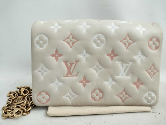 LOUIS VUITTON Coussin Monogram Embossed Pochette in Beige and Multicolore, M82289 Shoulder Bag