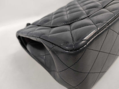 CHANEL Chain Shoulder Bag, Deca Matelasse 30, Double Flap, Black Lambskin, Silver Hardware, A58600, 14th Series