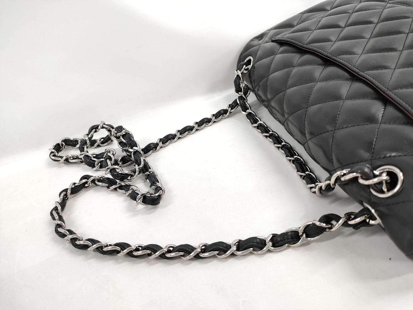 CHANEL Chain Shoulder Bag, Deca Matelasse 30, Double Flap, Black Lambskin, Silver Hardware, A58600, 14th Series