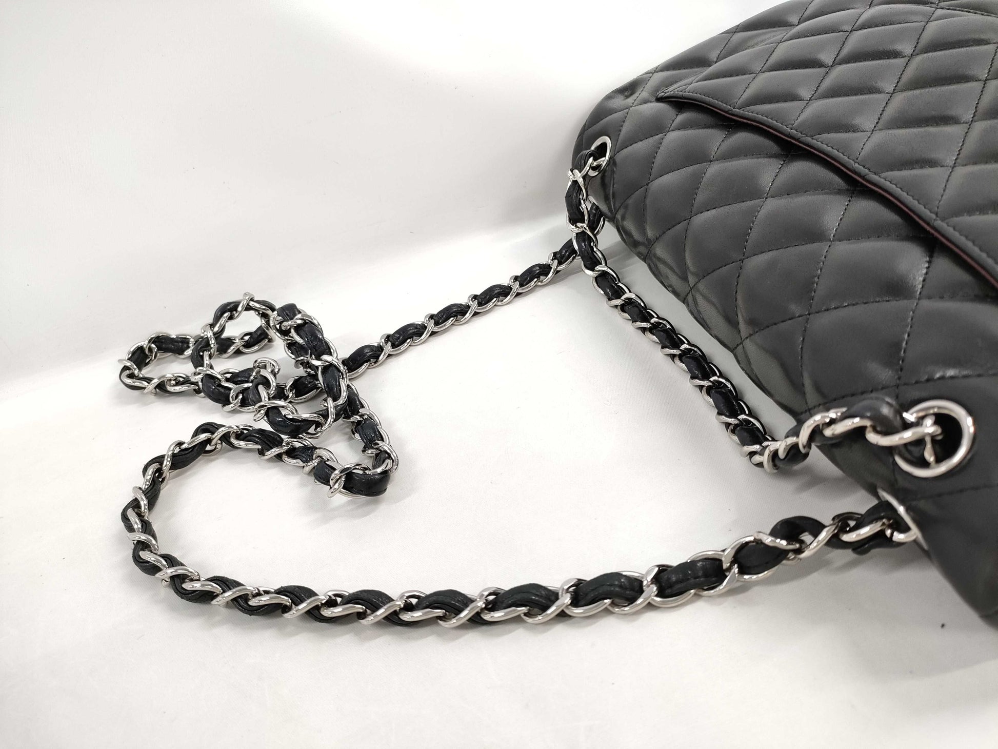 CHANEL Chain Shoulder Bag, Deca Matelasse 30, Double Flap, Black Lambskin, Silver Hardware, A58600, 14th Series