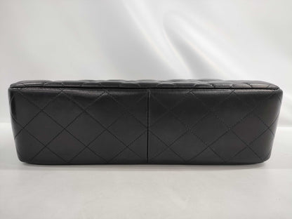 CHANEL Chain Shoulder Bag, Deca Matelasse 30, Double Flap, Black Lambskin, Silver Hardware, A58600, 14th Series