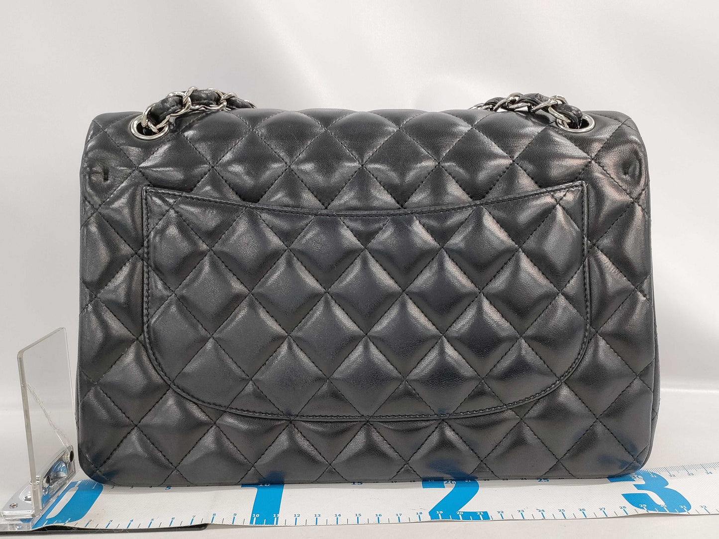 CHANEL Chain Shoulder Bag, Deca Matelasse 30, Double Flap, Black Lambskin, Silver Hardware, A58600, 14th Series