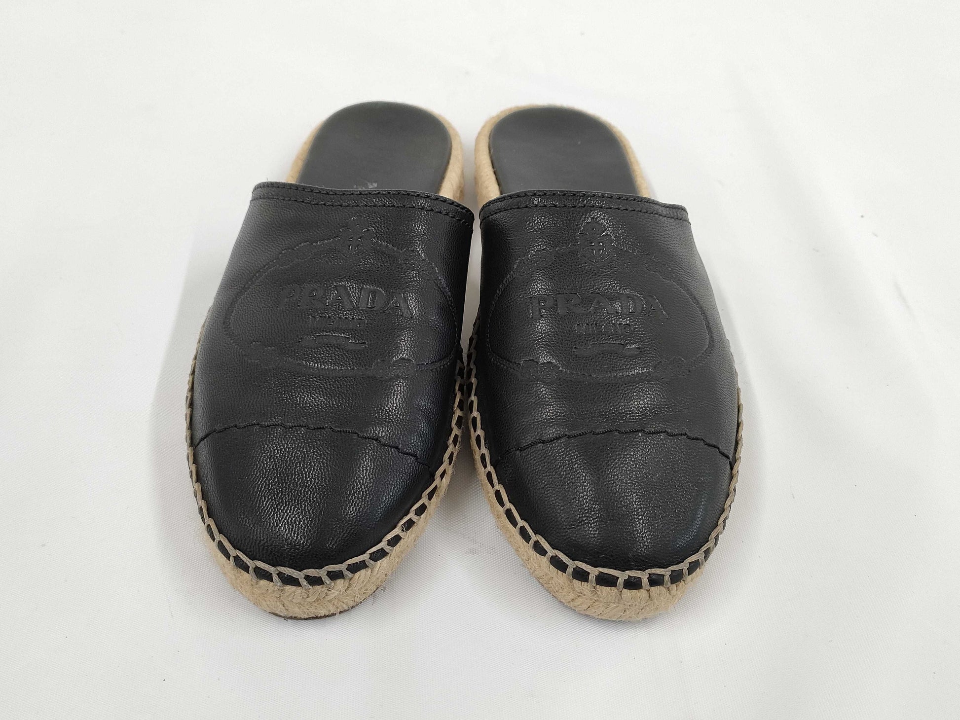 PRADA Prada Logo Leather Espadrilles Size 36 Mules