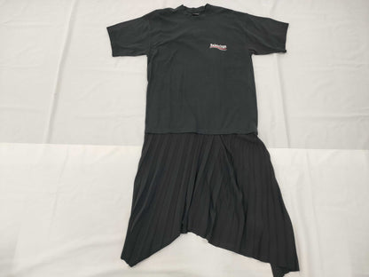BALENCIAGA Logo Embroidered Short Sleeve Pleated Dress, Size 34